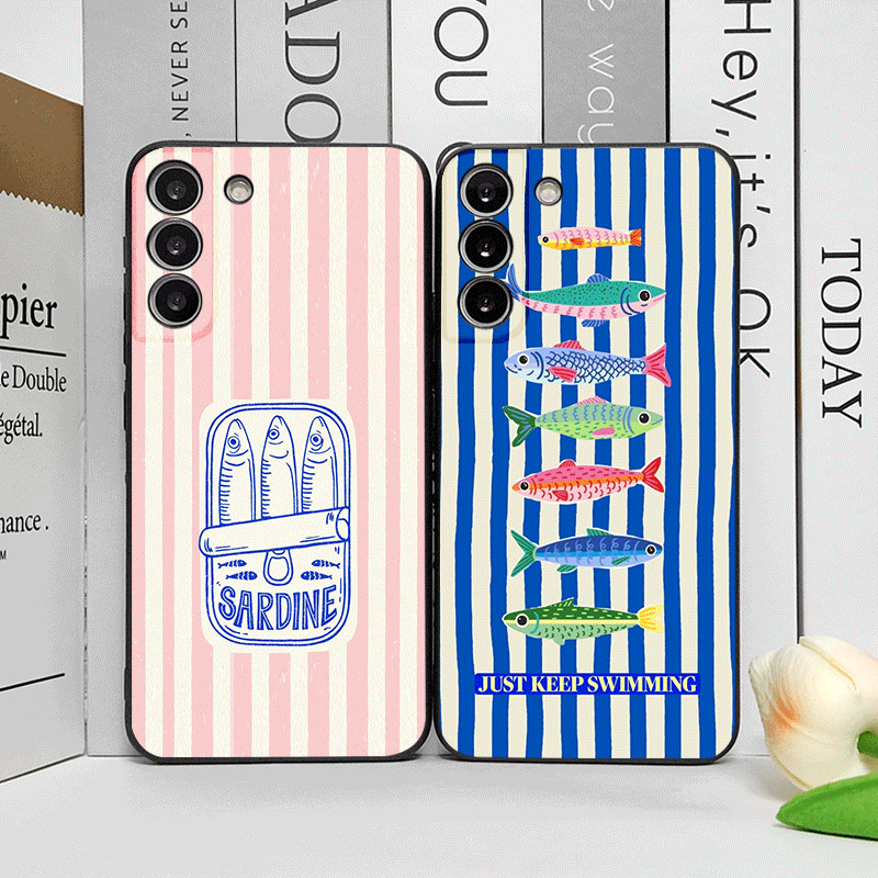 Oppo Reno 12 - Casing Ponsel Lucu Pola Bergaris Ikan