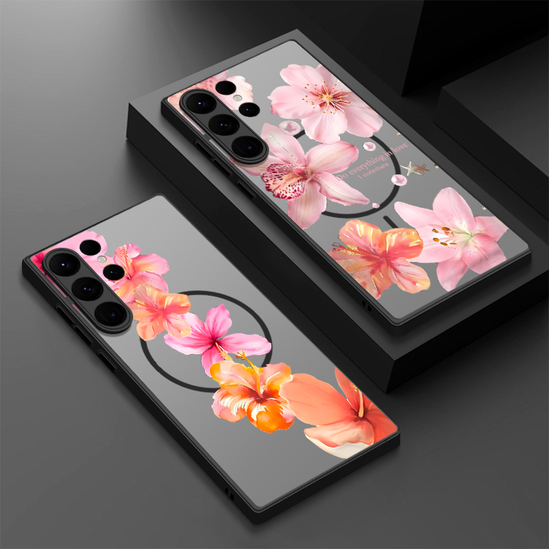 Samsung Galaxy S24 - Casing Ponsel Magnetik Motif Bunga Pink