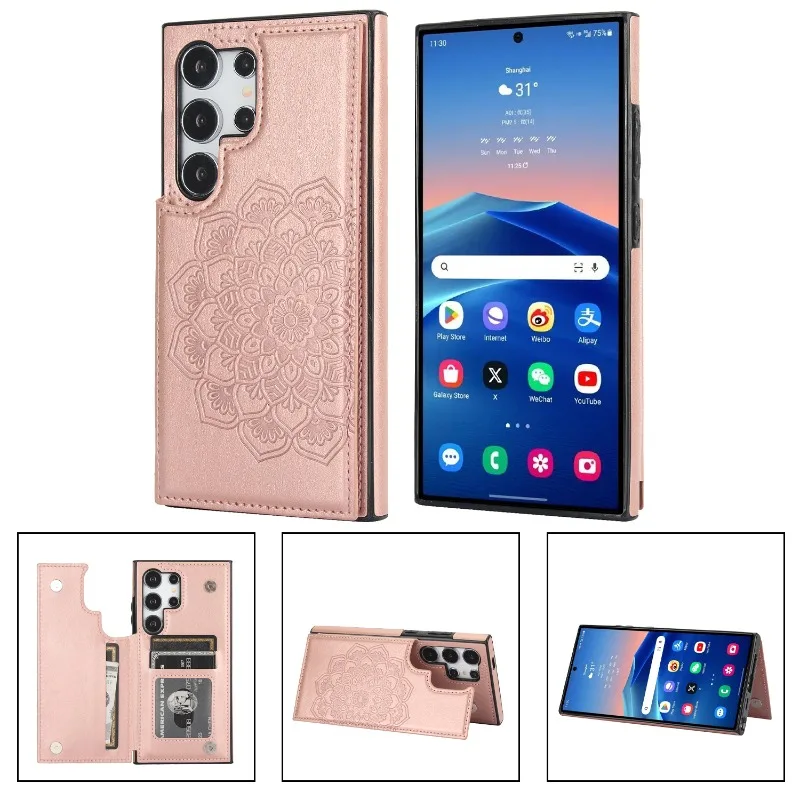 Samsung Galaxy S24 - Casing ponsel kulit Flip, dompet dengan